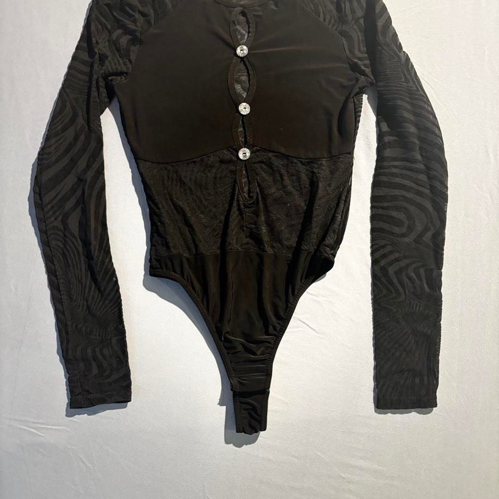 Black mesh long sleeve bodysuit goth